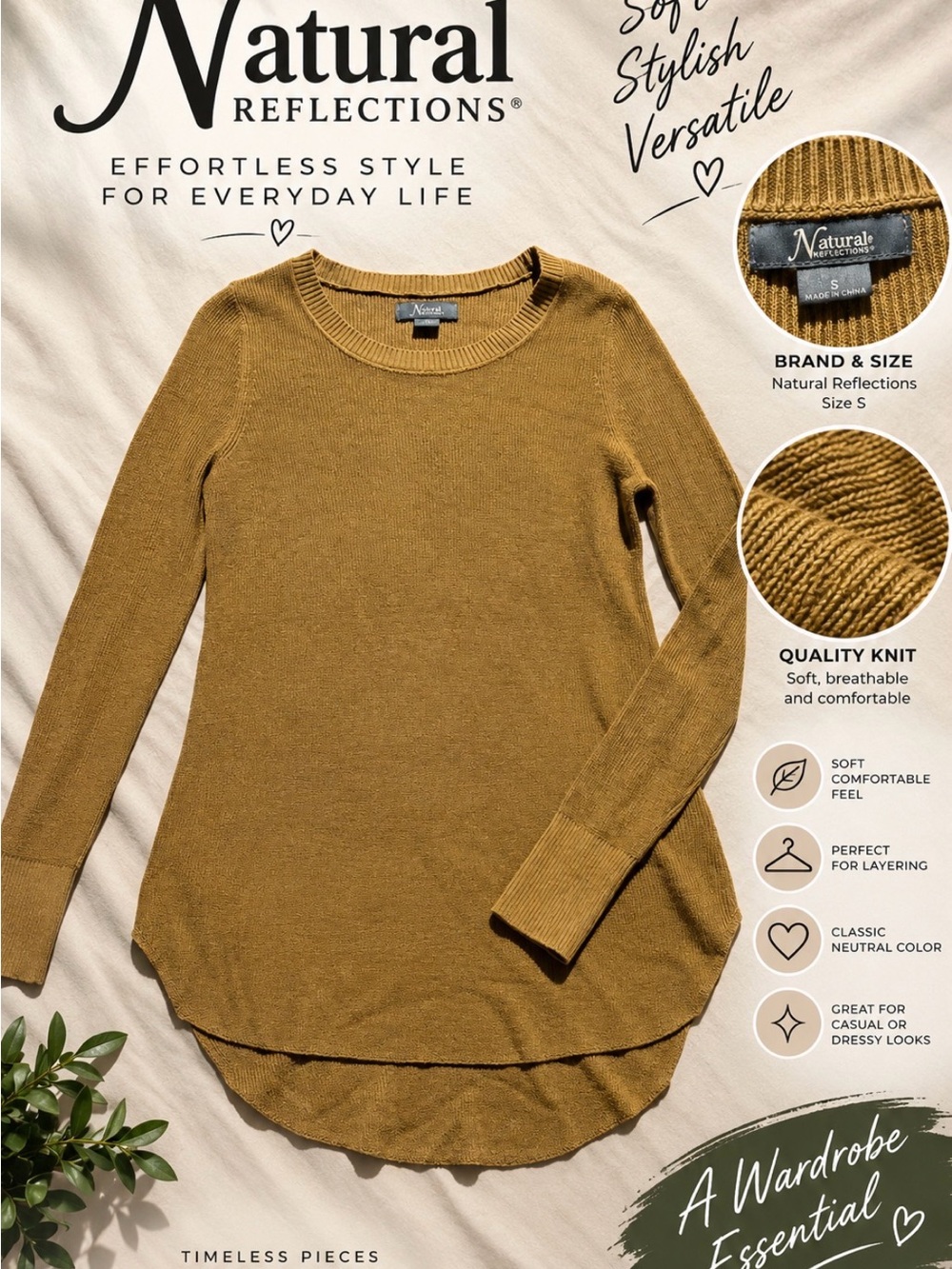Natural Reflections Mustard Scoop-Neck Knit Sweater